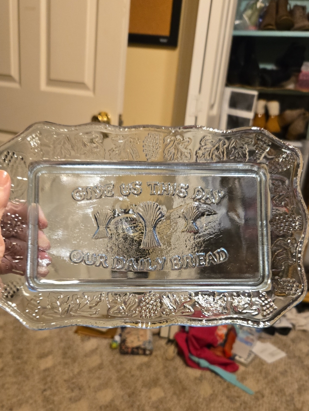 Clear Glass Has A Blue Hue 'Our Daily Bread' Serving Tray